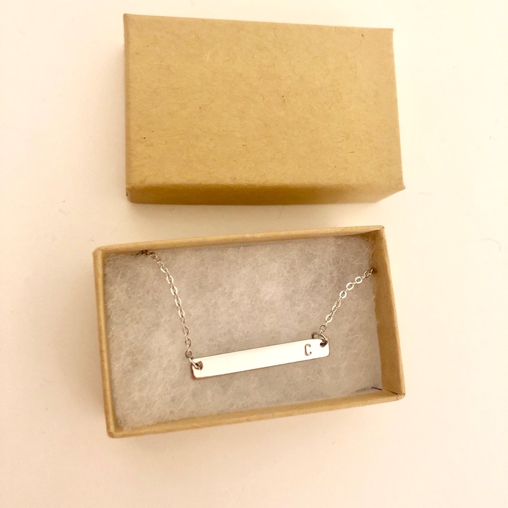 Engraved initial “C” bar necklace
